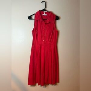 Eva Rose Red Collared Sleeveless Midi Dress EUC